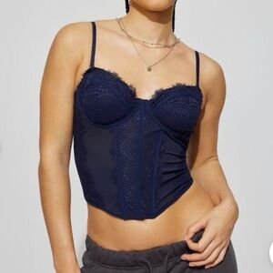 Navy Blue Lace Corset Top